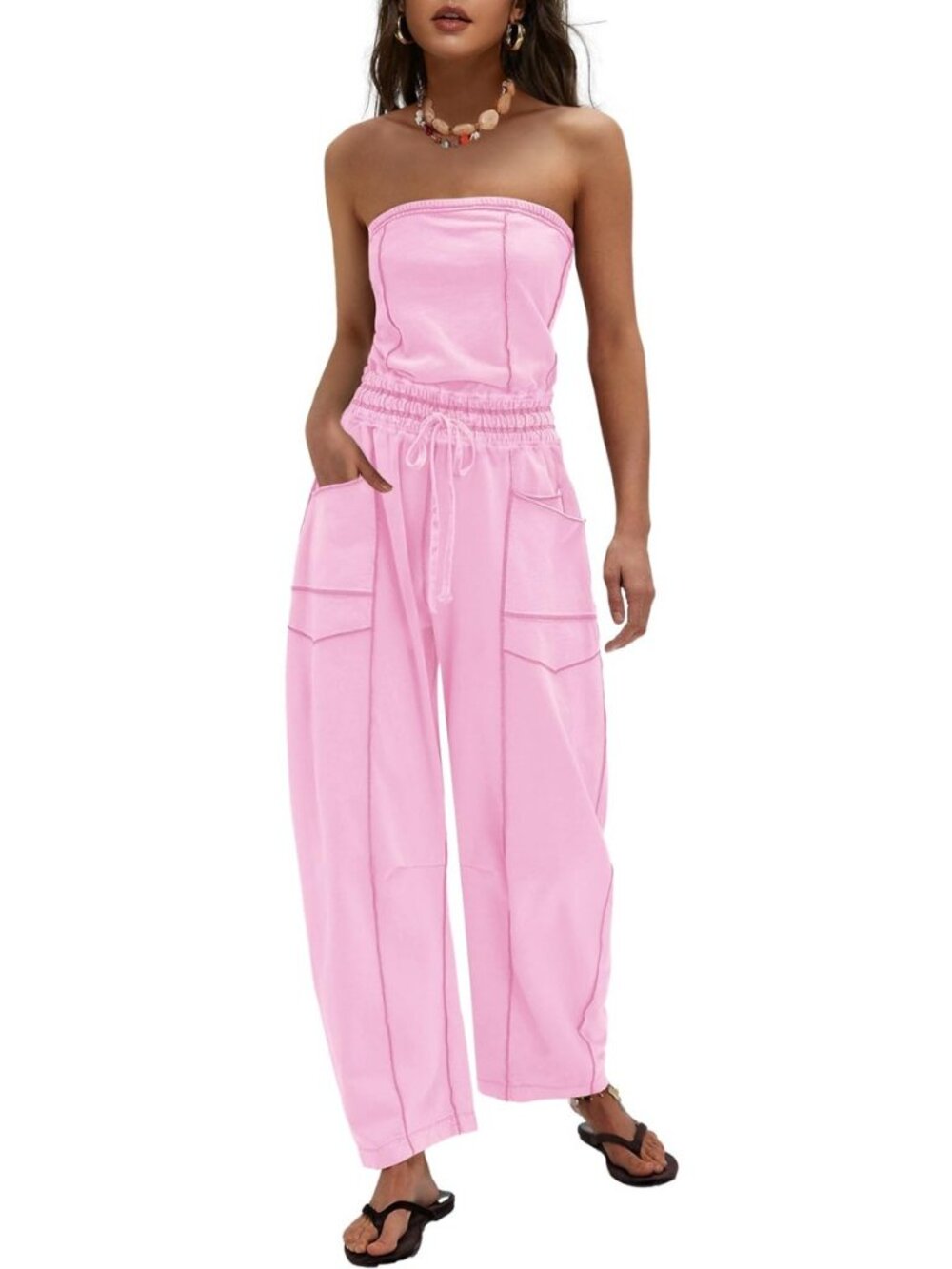 Womens Casual Strapless Jumpsuits off the Shoulder Summer Rompers Sleeveless One